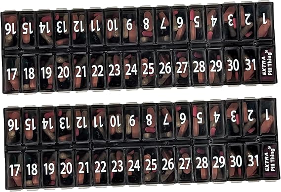 AM PM 31 Day Once-A-Day Monthly Pill Planner Organizer - Large Compartment Pill Box Stores Medications For Entire Month Plus Compartment For Extra Pills (Black)