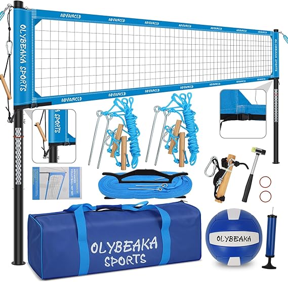 Professional Outdoor Volleyball Net Set for Backyard Beach Grass with 1.7" Aluminum Poles, 45-ply HDPE Net, PU Volleyball and Pump, Boundary Line, Large Carry Bag - Anti-sag & Easy Setup