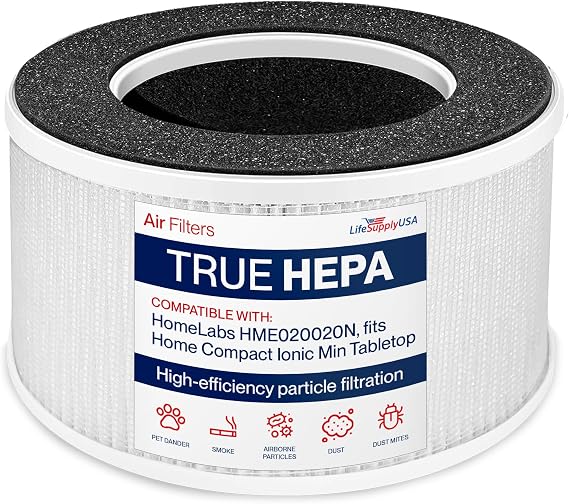 HME020020N 3-in-1 HEPA Filter Replacement Compatible with hOmeLabs Compact Ionic Mini Tabletop Air Purifier - HEPA, Carbon, Pre-Filter by LifeSupplyUSA