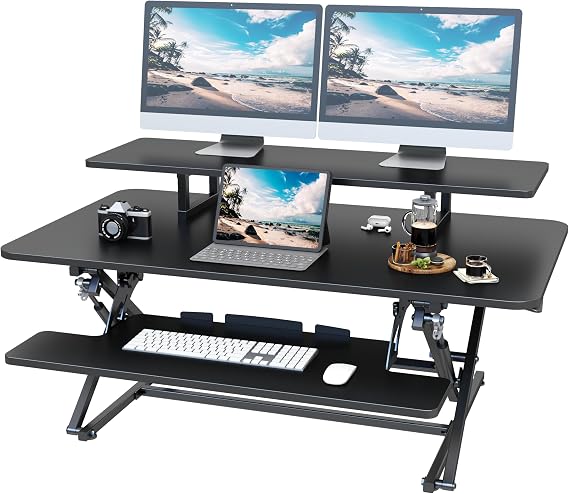 42 inch Standing Desk Converter, Height Adjustable Sit Stand Desk Riser, Black