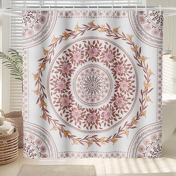 FLY SPRAY Shower Curtain for Bathroom with 12 Hooks, Mid Century Abstract Boho Retro Bathroom Curtains Set,Minimalist 3D Printing Washable Waterproof Cloth Plant Leaf Fabric Decor 72Wx72H