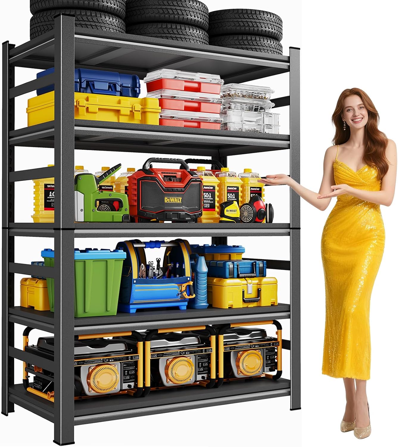 71 H Metal Garage Shelving Unit 5 Tier Metal Storage Shelves Adjustable Shelving Unit Garage Shelves for Kitchen Warehouse Pantry Basement, 71 H x 35 W x 16 D, Black