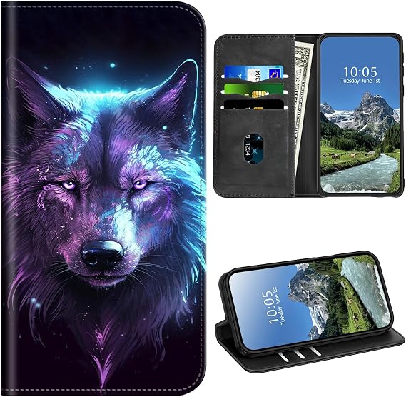 Wallet Case for T-Mobile Revvl 6/6X/T Phone 5G with Card Holder & RFID Protection for Women Men PU Leather Magnetic Kickstand Shockproof Cover for Revvl 6 5G,Purple Wolf