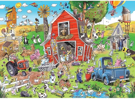 Cobble Hill 1000 Piece Puzzle - DoodleTown: Farmyard Folly - Sample Poster Included