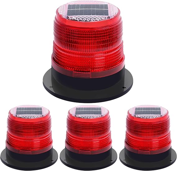 Solar Strobe Warning Light: Strong Magnetic Base Waterproof Traffic Light,Solar Safety Flashing LED Lamp for Construction, Traffic, Factory, Safety Sign, Crane Tower, Boat Navigation (Red)