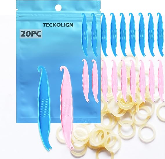 20 Pack Dental Elastic Rubber Bands Placers for Braces, Plastic Orthodontic Elastic Placers, Rubber Bands Push and Pull Hook Tool, 20 Pcs (10 Blue & 10 Pink)