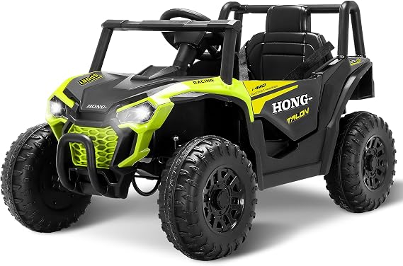 12V Kids Electric Car, Ride on Car Truck with Remote Control, LED Lights, 3 Speed Adjustable, Music, Safety Belt, Soft Start, Horn, Ride on Toys for Toddlers Boys Girls 3-6, Green