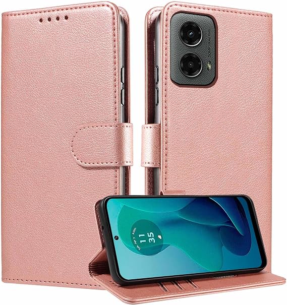 for Moto G 5G 2024/Play 5G 2024 Case Wallet RFID Blocking Rose Gold