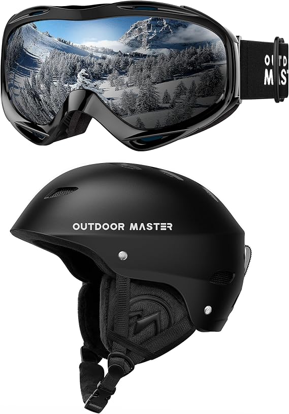 OutdoorMaster Kelvin Ski Helmet and OTG Ski Goggles for Men, Women & Youth(Ski Helmet,Black, L