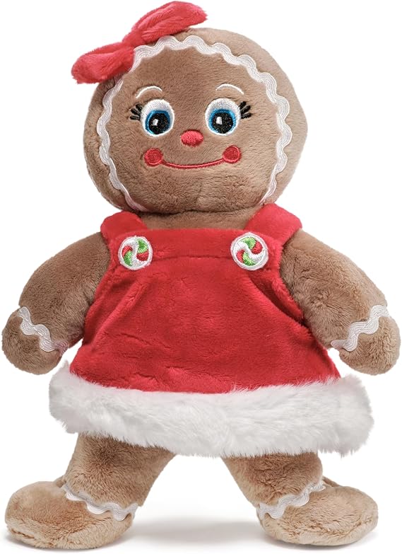 Bearington Holly Ginger the Gingerbread Plush Christmas Stuffed Animal - 10" Adorable Gingerbread Girl Toy Stuffy with Soft Plush Fabric and Weighted Floppy Body - Festive Christmas Doll Gift for Kids