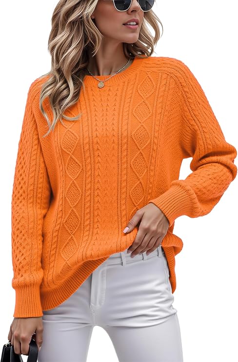 Jouica Women's Cable Knit Crewneck Sweaters Casual Long Sleeve Lightweight Ribbed Pullover Fall Outfits for Women 2025