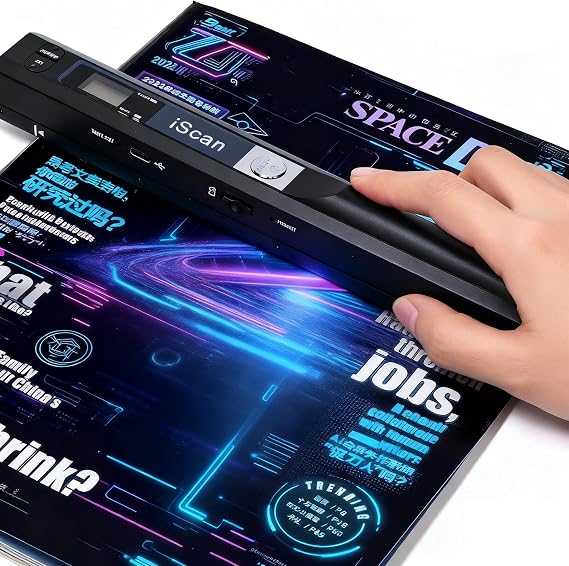 A4 Document Scanner, Portable Card Photo Scanner with 16GB Memory Card, Mini Handheld Receipt Scanners, USB Connection for Computer, Black, LNKH09