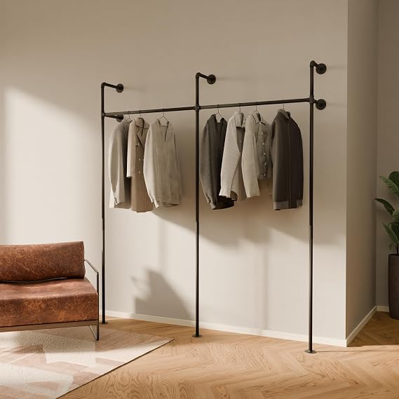 pamo Black Clothing Rack Wall Mounted 79" W 87" H, 530 lbs
