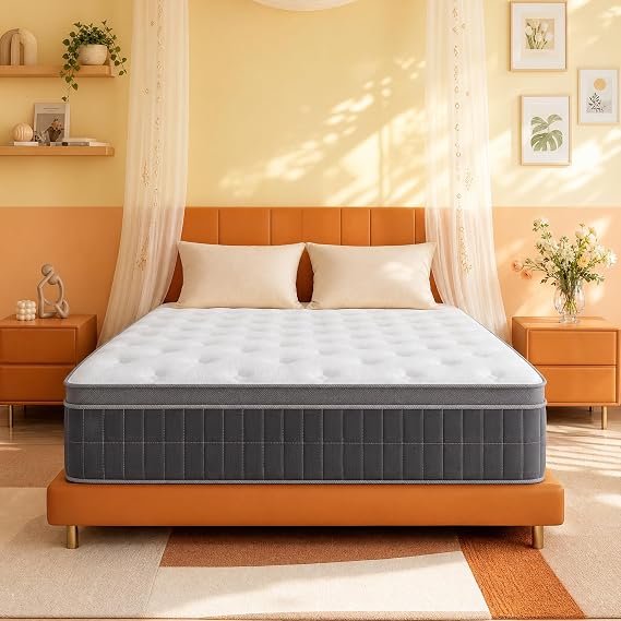 Queen Size Mattress in a Box 12 Inch Memory Foam Hybrid Mattress with Pocketed Springs Medium Firm Support Motion Isolation Edge Support 180 Night Trial
