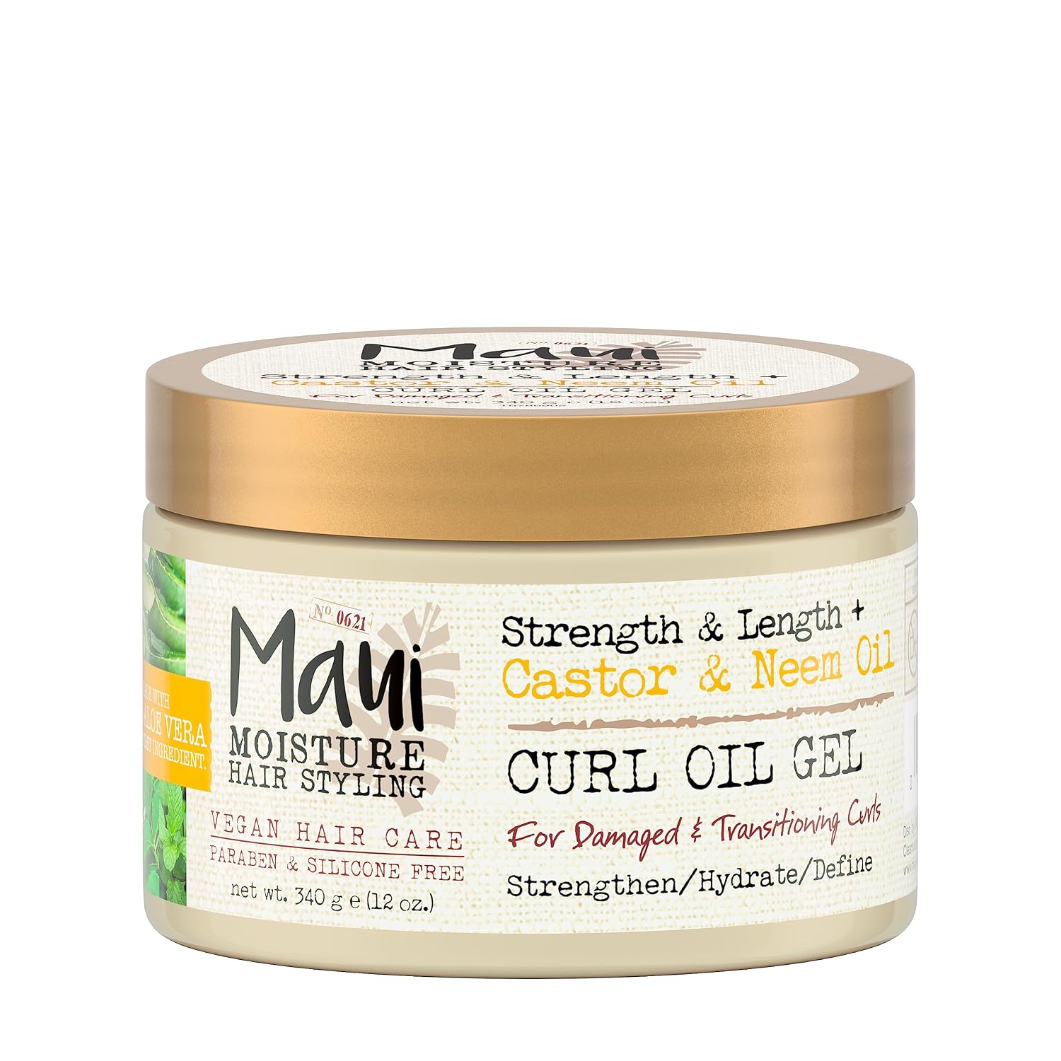 Maui Moisture Strength & Length  Castor & Neem Oil Curl Oil Gel, Natural Curl Hair Product, 12 Oz