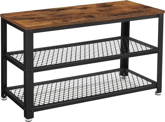 Vasagle Shoe Loom, 2 Shelves Shoe Holder, Shoe Storage, 73 X 30 X 45 cm, For Entrance Area, Hallway, Living Room, Metal Frame, Industrial Design, Vintage Brown-Black Lbs73X