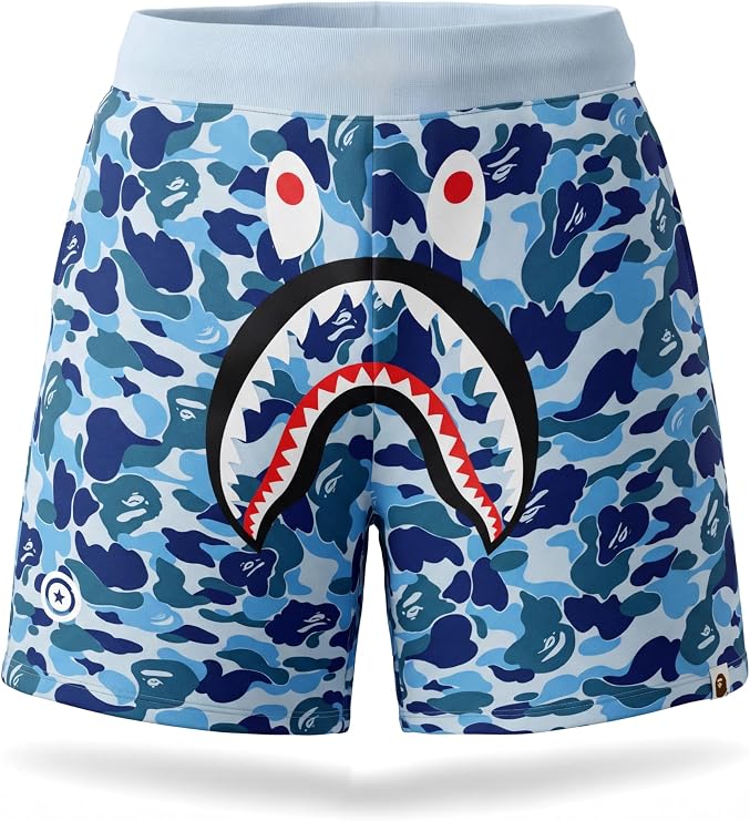 Unisex 100% Cotton Shark Shorts Camo Elastic Waist Ape Pants Drawstring 7" in Teens and Adults