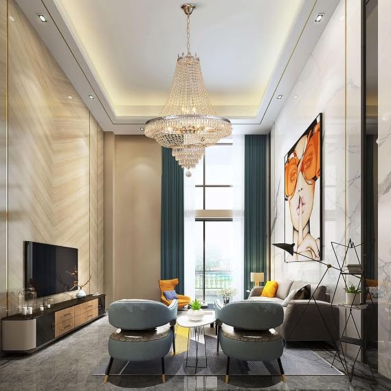 DYRABREST Crystal Chandelier Light,Modern Raindrop LED Ceiling Light Fixture Lamp Hanging Lighting,H30 x W24 Inch,9xE12 Bulbs(not Included)