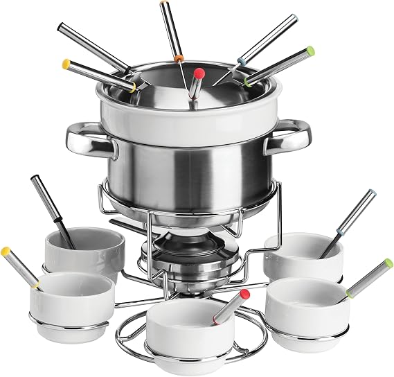 Premier Housewares Stainless Steel Fondue Set, Chocolate or Cheese, Porcelain Sets - White