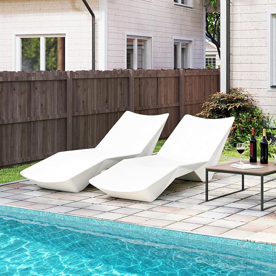 2 Packs in Pool Lounge Chairs for Tanning Ledge, Sun Shelf, Beach, White | Pool Lounger with Weight Box, Non-Floating Stable Design, Quick Assembly, Quick-Dry, Low Maintenance