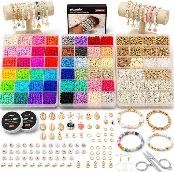 Piccassio Clay Beads Bracelet Making Kit 10,500+ Heishi Beads in 48 Colors DIY Jewelry Kit with Charms, Letters, Shells & Tools Perfect for Girls, Teens & Creative Adults