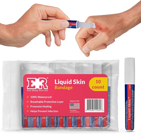 Liquid Bandage for Skin Waterproof Skin Glue for Wound Closure, Flexible Liquid Barrier with Non-Sting Formula Long-Lasting Liquid Bandage - 10 Count