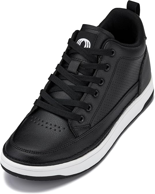 CALTO Men's Invisible Height Increasing Elevator Shoes - Casual Low-top Leatherette Sneakers - 2.4 Inches Taller