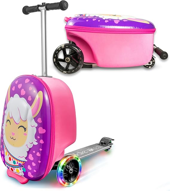 KIDDIETOTES Girls Ride-On Scooter Suitcase, Foldable TSA Carry-On Luggage