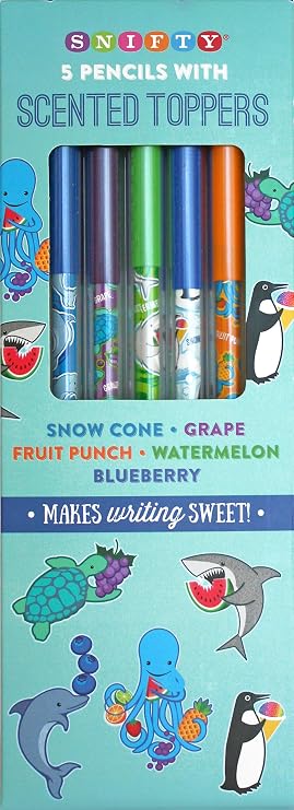 Scented Pencil Toppers with Aquarium Themed Pencils (5 Pack)