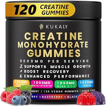 Creatine Monohydrate Gummies for Men & Women,Creatine Gummies Sugar Free with L-Taurine, BCAA 2:1, B12 B6 for Boost Strength, Focus & Endurance, Vegan, Non-GMO, Strawberry, 120pcs