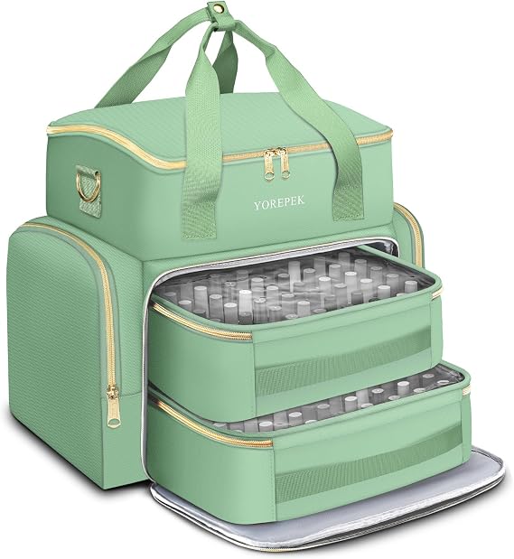YOREPEK XL Nail Polish Organizer Bag Holds 96 to 100+ Bottles, Sage Breeze