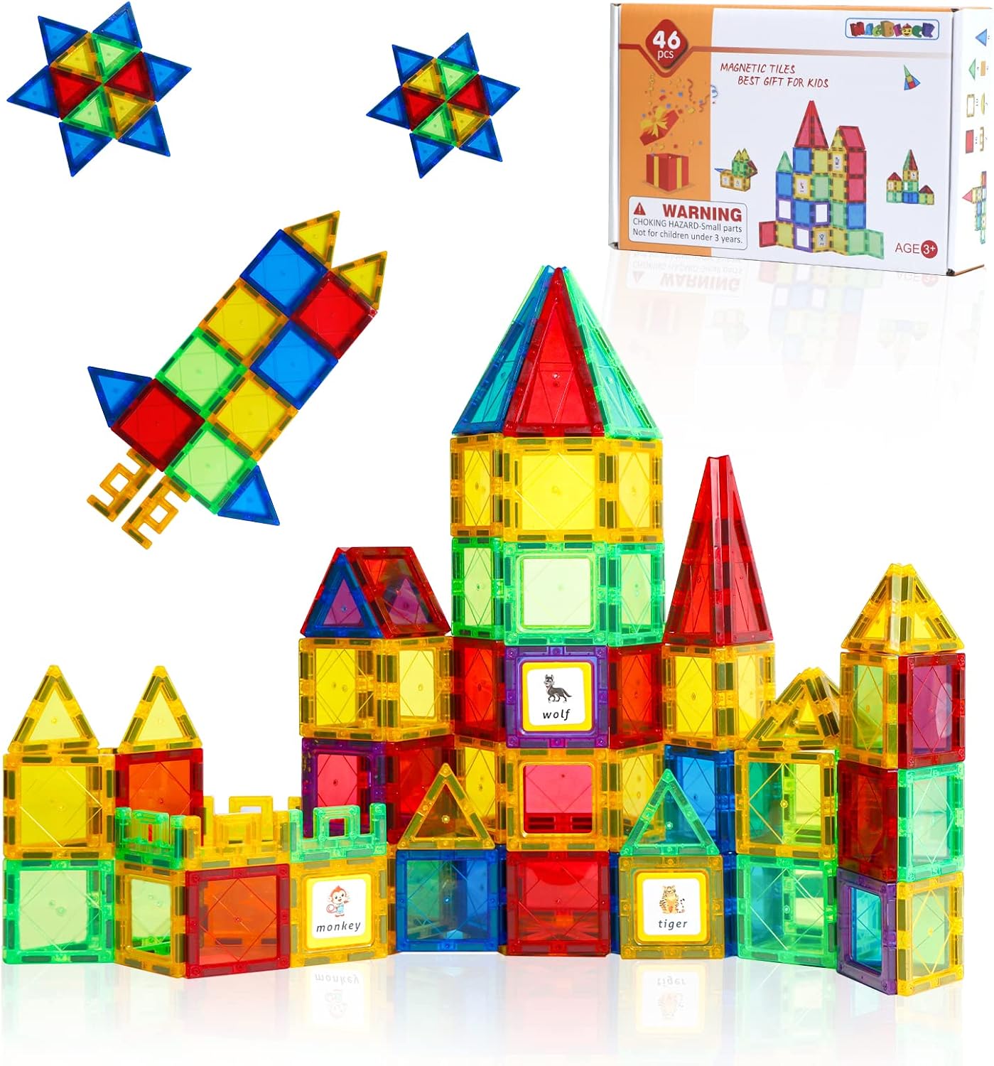 Magblock Magnetic Building Blocks Sets - 46PCS Magnetic Tiles | Magnet Game Toy | Construction Educational Toys for 3 4 5 6 Years Old Boys & Girls On Birthday