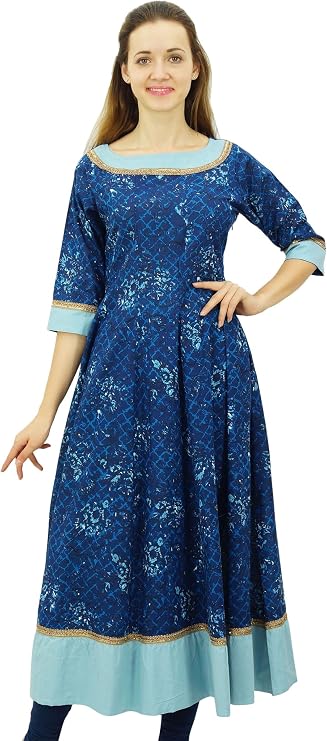 Bimba Women's Printed Kurta Ethnic Cotton Anarkali Kurti Bollywood Casual Dress