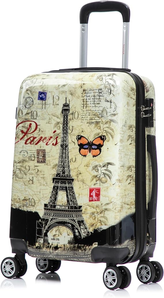 InUSA Paris Print Luggage with Spinner Wheels | Durable Lightweight Hardside Suitcase | Travel Bag with Handle and Trolley | 20 Inch Carry-On Spinner Luggage