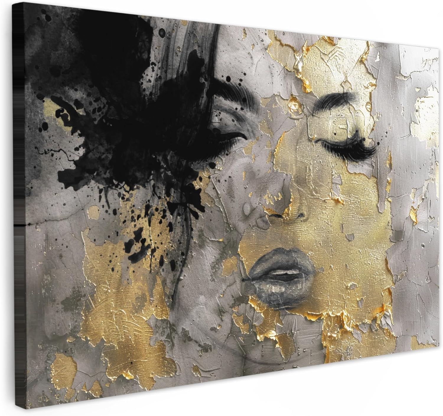 MuchoWow© Canvas Wall Art 47"x31" / 120x80 cm Decor Hanging Pictures for Living Room Canvus Artwork Deco Walls Woman - Art - Gold - Black