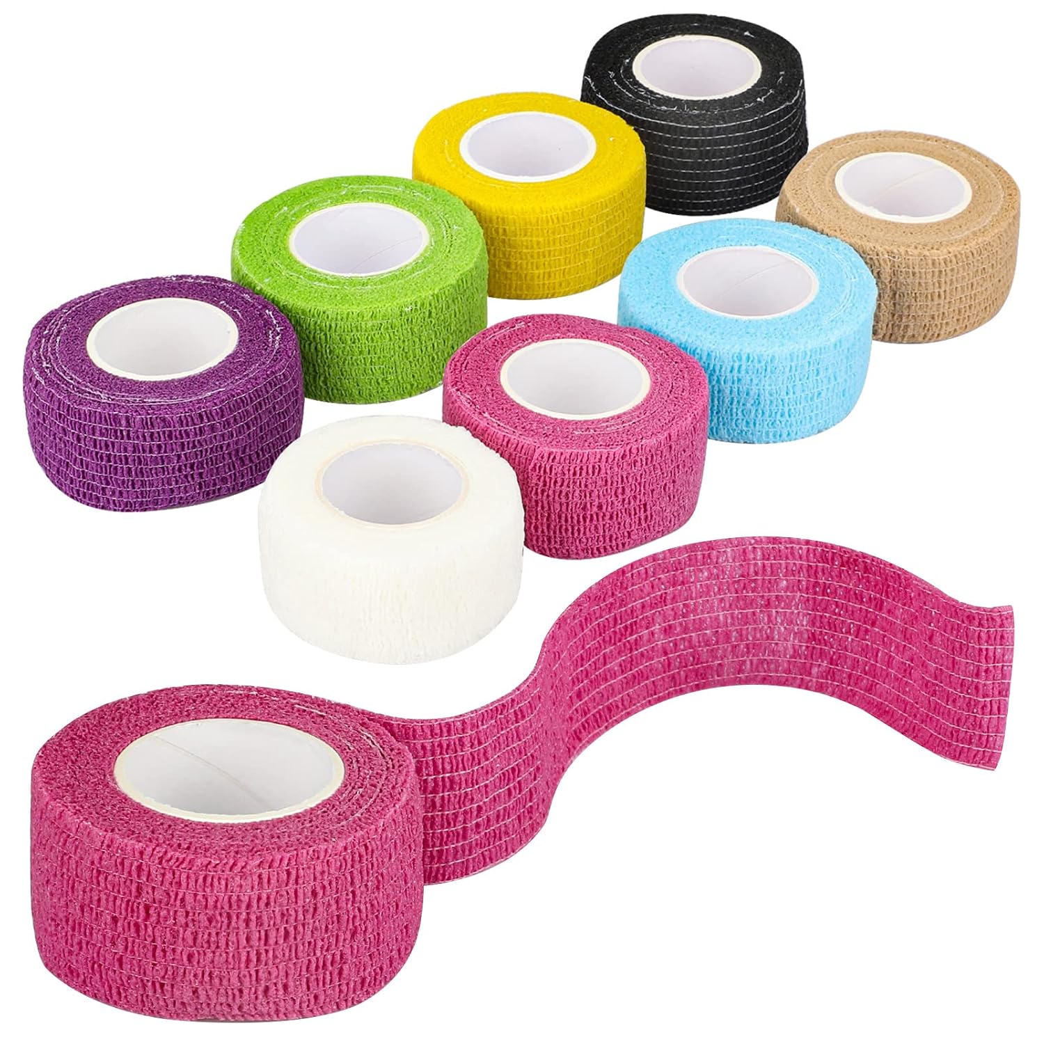 HXC 8 Roll Self Adhesive Bandage, Colorful Vet Wrap for Dogs Cats Bird,Elastic Wrap Bandages for Medical Sports,Non-sticky Hair Bandage Tape 2.5cm 4.5m