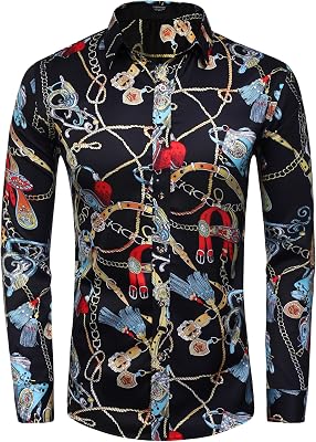 COOFANDY Mens Luxury Printed Silk Like Satin Dress Shirt Stylish Button Down Shirt for Party Prom