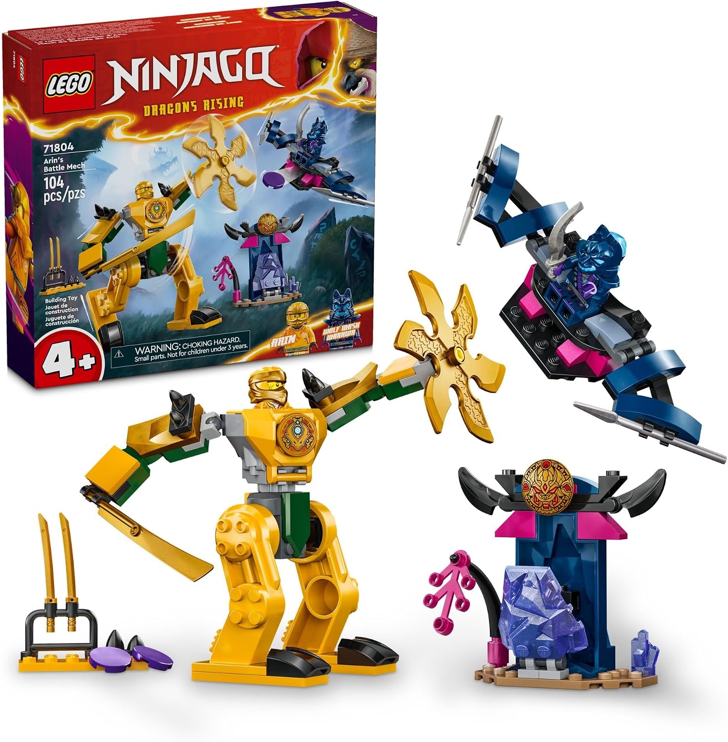 Lego Ninjago Allins Battle Mech Ninja Toy Set for Kids, Allin Ninja Minifigure and Sword Accessories Gift Ideas for Boys and Girls Ages 4 71804