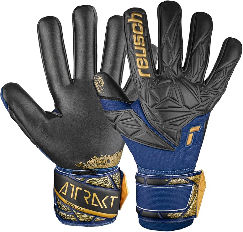 Reusch Attrakt Gold X NC Goalkeeper Gloves, Premium Blue/Gold/Black, Size 9
