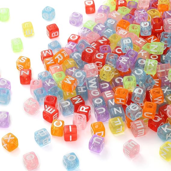 DAHI 1000pcs Cube Letter Beads Transparent 6mm Acrylic Square Letter Beads