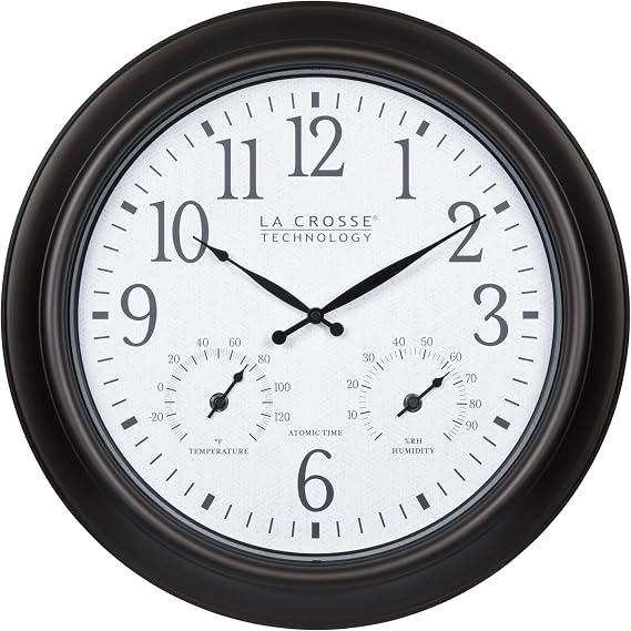 La Crosse Technology 404-89027-INT 18-inch Indoor/Outdoor Brown Atomic Analog Wall Clock