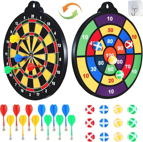 moopok Magnetic Dart Board for Kids-12Magnetic Dart/Sticky Balls Or 2 Toy Gun+40 Foam Dart.Indoor/Outdoor Kids Games and Party Games,Christmas Birthday Gifts Toys for 3-12 Year Old Boys