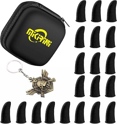 20 Pack Mobile Phone Gaming Finger Sleeves with Storage Case and Battlefield Key Chain, Finger Gloves Compatible with All Touchscreen Devices, 0.15mm Superconducting Nanofibers 20 Pack Combo