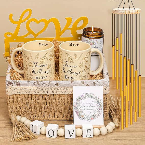 Wedding Gifts for Couples 2026, Newlywed Gift for Bride & Groom, Mr and Mrs Coffee Mug Set, Bride Shower Gifts, Wedding Anniversary Engagement Gift, Housewarming Gifts New Couples