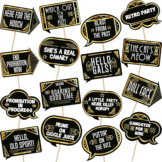 Containlol 24 Pcs Photo Booth Props Roaring 1920s Party Decorations Photo Booth Kit Black and Gold Retro Jazz Party Favors Roaring 20s Decorations Halloween Decoration