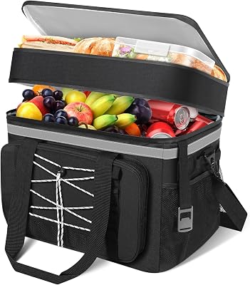 Large Insulated Cooler Bag Dual Compartments, 60 Cans Soft Collapsible Cooler Bag, Portable Waterproof Travel Cooler for Beach, Camping, Picnic, Grocery Shopping, Drink, Fruit, Lunch 8L32L