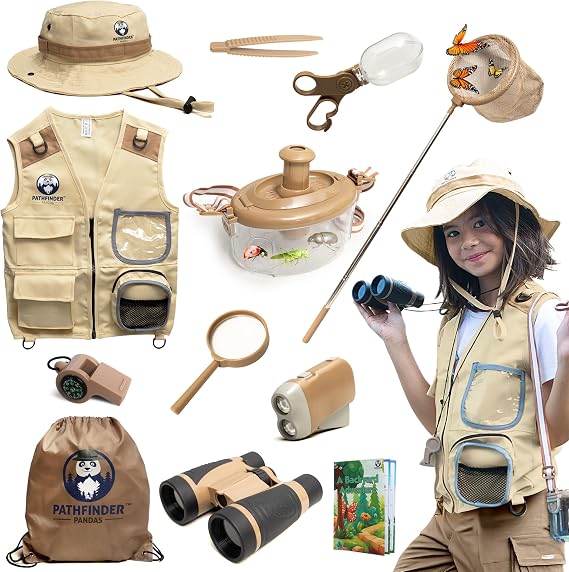 Kids Explorer Kit with Safari Vest, Hat & More - Kids Bug Catching Kit with Adventure Guide & Scavenger Hunt - Cute Dress-Up Zookeeper Costume & Safari Costume