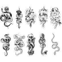 10 Sheets Snake Temporary Tattoos, Flower and Snake Tattoo Temporary Patterns Dark Mark Mamba Snake Temporary Tattoo Stickers waterproof lasting fake tattoos