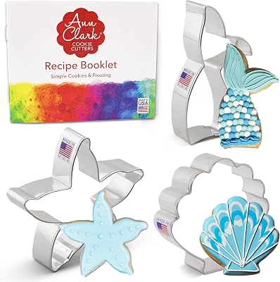Mermaid Ocean Cookie Cutters 3-Pc Set Made in USA by Ann Clark, Mermaid Tail, Starfish, Seashell