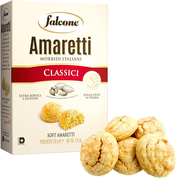 Falcone Classic Soft Amaretti Cookies from Italy 170g Amaretto Cookies - Almond Macaroons - Italian Wedding Cookies - Almond Biscotti - Soft Baked Cookies - Macarons Cookies for Eating -